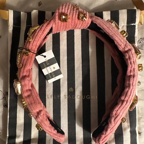Beautiful Lele Sadoughi Crystal Corduroy Slim Knotted Headband Blush main image 4